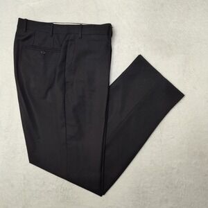 Canali Pants Mens 34x32 Black Wool Flat Front Dress Slacks Tailored Trouser Suit